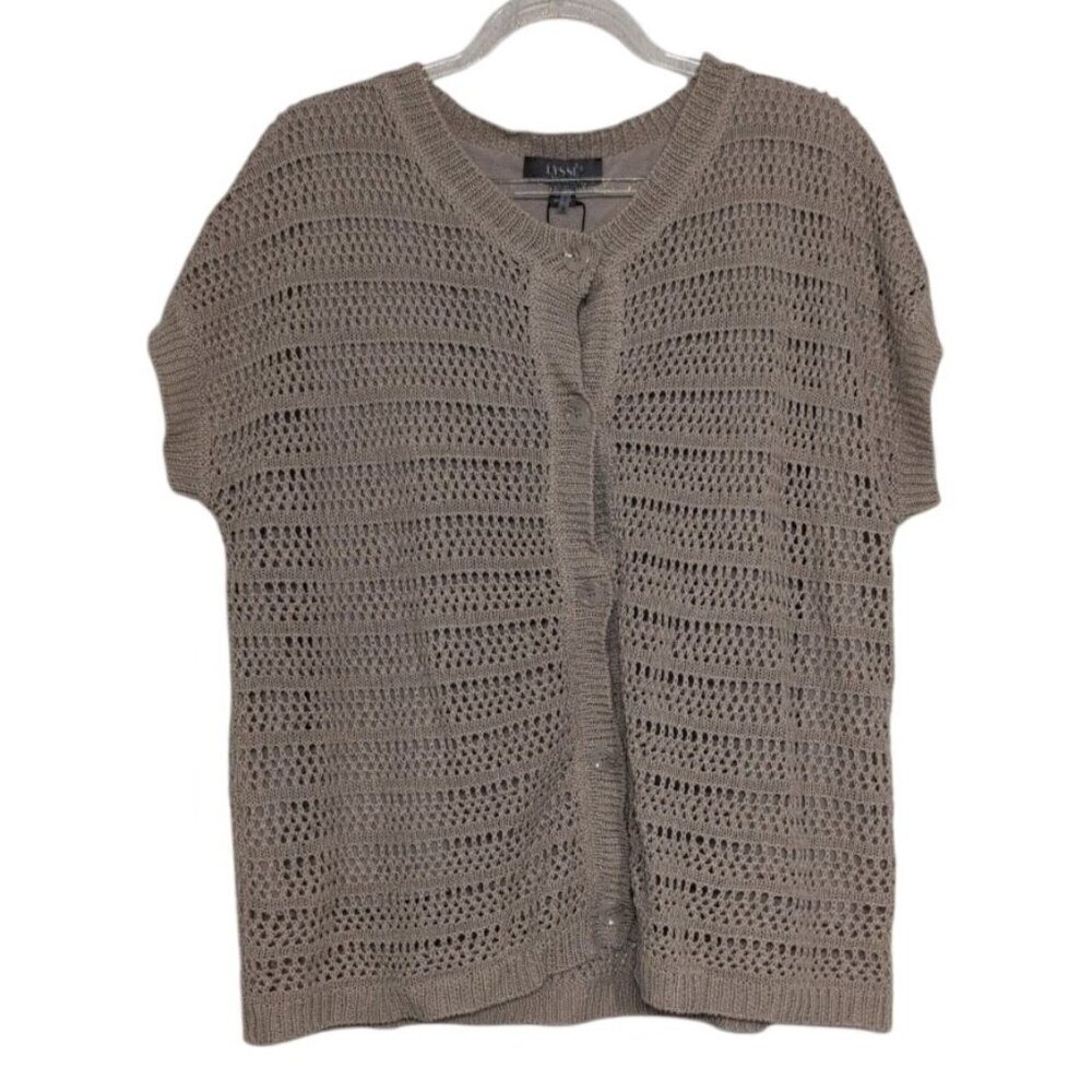 NEW Lysse Brisa Linen Mesh Cardigan Womens Size XL Beige Short Sleeve Lined